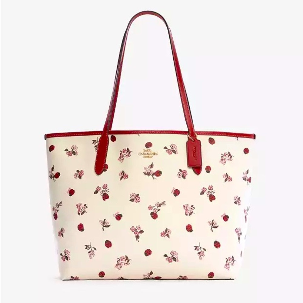 Coach city tote with ladybug floral print NWOT!